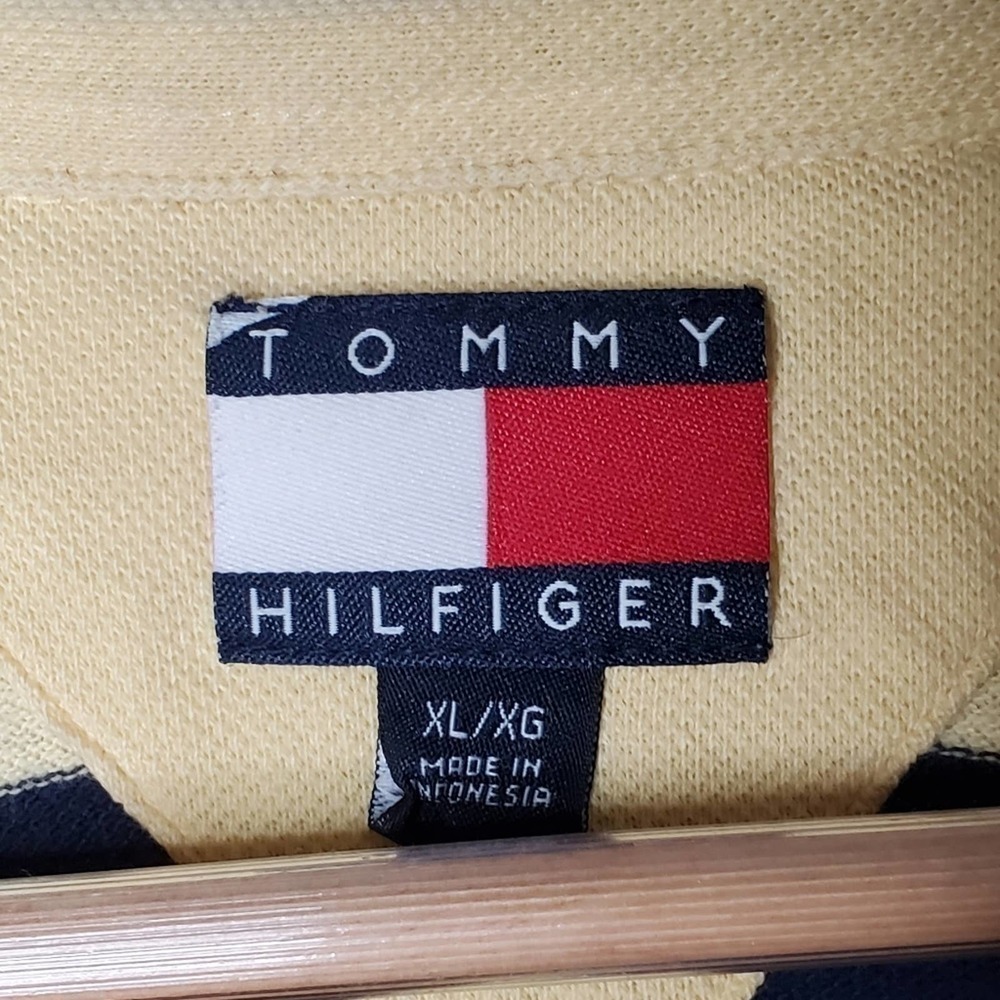 Tommy Hilfiger Striped Polo Shirt Navy Yellow XL - Picture 6 of 8